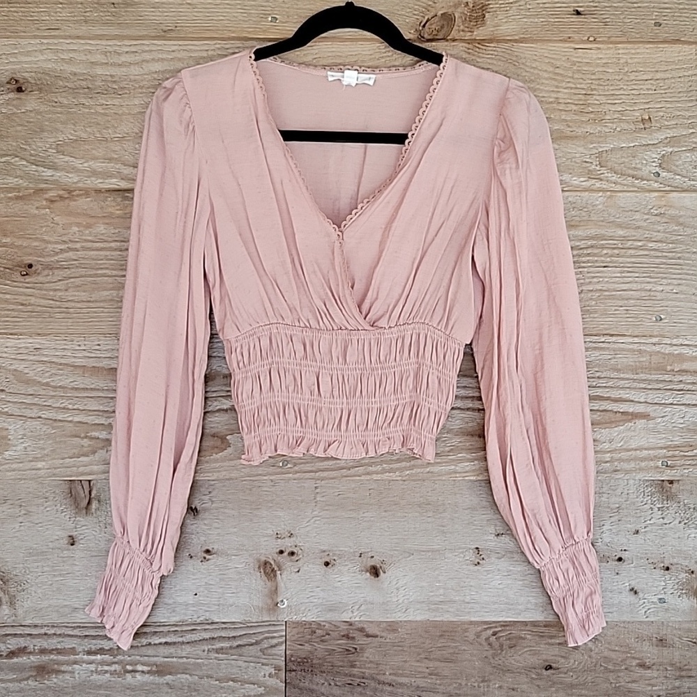 Mine Size Small Blush Smocked Bottom Faux Wrap Top
